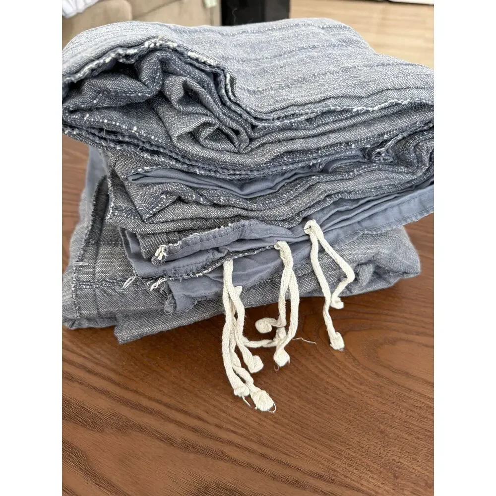 Hearth & Hand Magnolia Textured Stipe Loop F/Q Duvet Cover Set Gray new #92726
